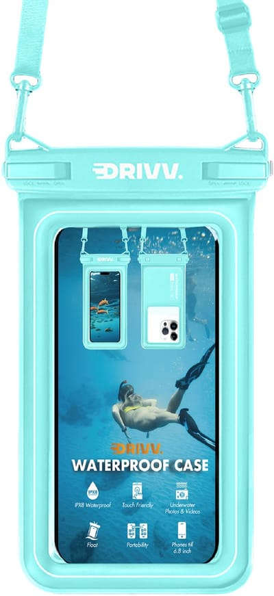 Drivv. Luxe Waterdicht Telefoonhoesje – Drijvend - Dubbele Klipsluiting - Telefoons tot 6.8 inch – Onderwater Hoesje Telefoon - Blauw