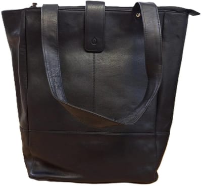 Oi zwarte lederen dames shopper groot / grote damestas voor over schouder met ruimte voor laptop / ruime lederen draagtas / leren schooltas / zwart rundsleder / 466