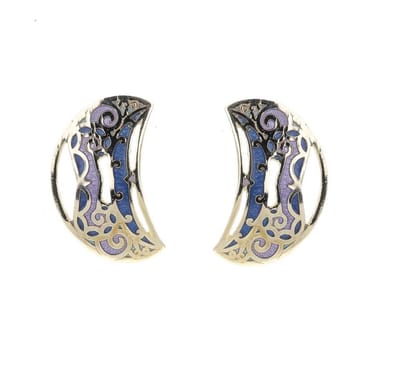 Behave - Oorstekers dames - halvemaanmotief - blauw en paars - 3 cm