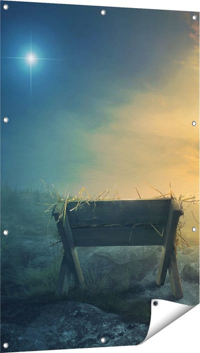 Gards Tuinposter Kribbe en Drie Kruisen - 80x120 cm - Tuindoek - Tuindecoratie - Wanddecoratie buiten - Tuinschilderij