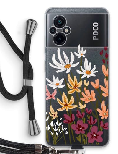 Case Company® - Hoesje met koord geschikt voor Xiaomi Poco M5 hoesje met Koord - Painted wildflowers - Telefoonhoesje met Zwart Koord - Bescherming aan alle Kanten en Over de Schermrand