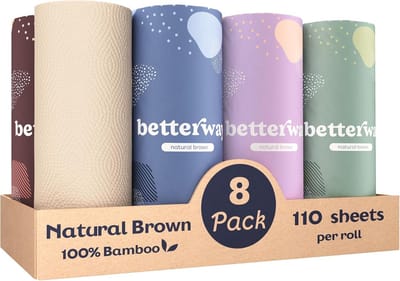 Natuurlijke bamboe papieren handdoeken - 8 rollen, 2-laags, composteerbaar en sterk