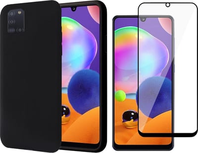 Hoesje geschikt voor Samsung A31 - Siliconen Case Zwart + Screen Protector Full