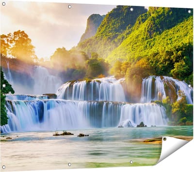 Gards Tuinposter Watervallen tussen de Bomen - 120x90 cm - Tuindoek - Tuindecoratie - Wanddecoratie buiten - Tuinschilderij