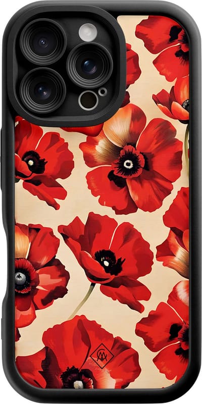 Casimoda® hoesje - Geschikt voor iPhone 16 Pro - Poppy Flowers - Effen telefoonhoesje met lensbescherming - Siliconen/TPU - Backcover - Rood