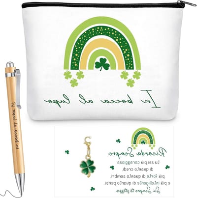 Cosmetische Tas met Gelukscharms en Klavertjes Vier, Inspirerende Cadeaus voor Vrienden en Collega's, Verjaardagen en Feestdagen