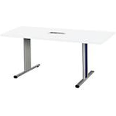 Schäfer Shop Select Vergadertafel Planova, rechthoekig incl. netbox, 1600 x 800 mm, wit, accentlijst gentiaanblauw