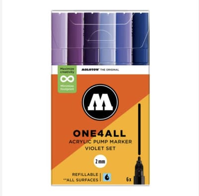 Molotow ONE4ALL Acrylstiften Set van 6 Paarse tinten - Acryl markers - 2mm breed - hervulbaar - alle ondergronden