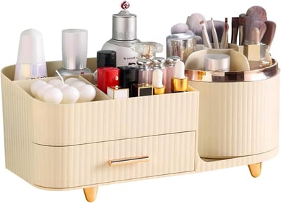 360° Draaibare Make-up Organizer met Laden - Ruime Cosmetica Display Case voor Huidverzorging, Make-upkwasten en Lippenstift