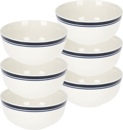 Excellent Houseware Soepkommen/serveer schaaltjes - 6x - Bologna - porselein - D13 x H7.5 cm - wit/blauw - stapelbaar