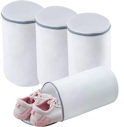 Waszak-waszak schoenen-waszak voor schoenen-4 grote schoenenwaszakken - Sneaker Mesh waszak - Schoenenwaszak - Grijze rits - 125 honingraatstof - Groot, voor sneakers, trainers, pantoffels - Wit - 35x21cm
