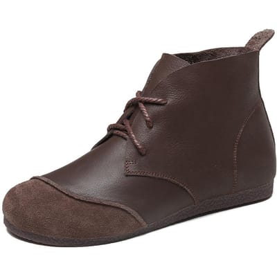 Nouvelles Bottes Martin en Cuir pour Femmes Littéraires Rétro Couleur Bloc Semelle Tendon de Bœuf Lacets Chaussures Plates Bottes 718 -5 41 café