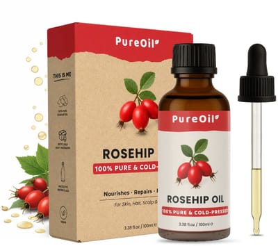PureOil – Rozenbottelolie – 100ml - Koudgeperst & Hexaanvrij - 100% Puur, Natuurlijk - Rosehip Oil - Voor Haar | Huid | Gezicht | Scalp | Wimpers | Wenkbrauwen | Nagels | Massage