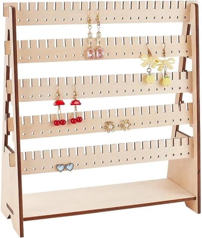 Oorbelhouder - Houten displaystandaards - 5-laags sieraden toren - Oorbel organisator - Oor stud houder - Stud Earring armband ketting ring - Geblancheerde amandelkleur - PandaHall - Geschikt voor - Allecta
