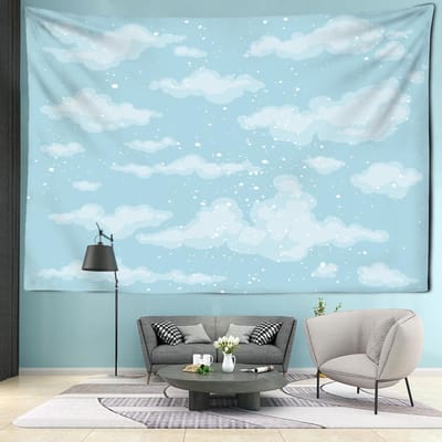 Cartoon Blauwe Lucht Witte Wolk Wandtapijt Wandhanger Boheemse Stijl Hippie Tapiz Kawai Meisjeskamer Slaapzaal Decor 150x100CM