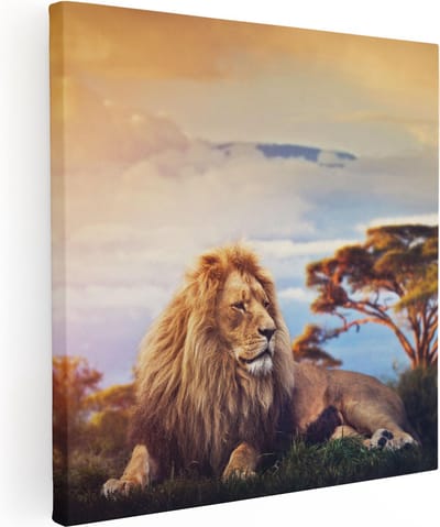 Artaza Canvas Schilderij Leeuw - 80x80 cm - Wanddecoratie Afrika - Muurdecoratie Dieren - Schilderijen Op Canvas
