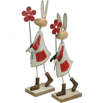Paasdecoratie, konijn van metaal, lentedecoratie, paashaas met bloem r