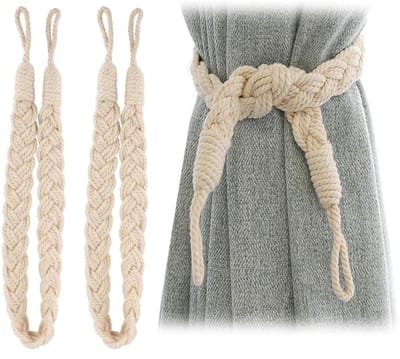 Dailygoody - Gordijntouw Terugslagen - Handgebreide Gordijnen Banden - Beige Katoen - Drape Houders - Sterk en Duurzaam - Geschikt voor Venster