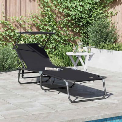 vidaXL - Opvouwbare - zonnebed - Zwart - 190 - x - 57 - x - 81 - cm - oxford