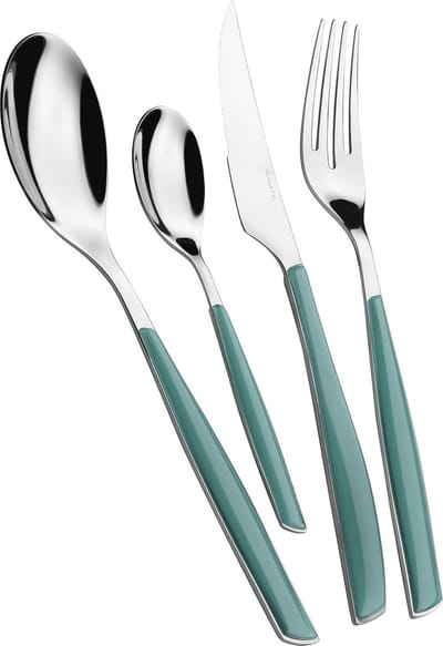 Elegante 24-delige bestekset voor 6 personen van roestvrij staal met celadon groen handvat