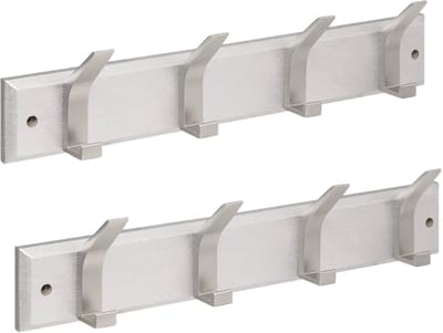 5Five Kapstok - 2x - 4 ophang haken - RVS - zilver - 45 x 10 cm - wandkapstok - voor hal of badkamer