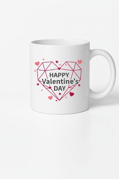 Valentijnsdag Mok met 'Happy Valentine's Day' Tekst & Geometrisch Hart Design - Perfect Liefdes Cadeau