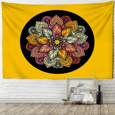 Bloemvormig Mandala Wandkleed Wandhanger Boheemse Olifantenstijl Psychedelische Hekserij Tapijt Hippie Kunstenaar Huisdecoratie 95x70cm brown