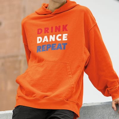 Oranje Koningsdag Hoodie Drink, Dance, Repeat XS