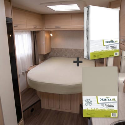 Dexitex 1 × Jersey hoeslaken zandkleur & 1 × molton Queensbed/Eilandbed