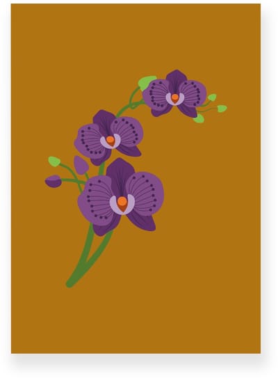 Poster 20x30 cm - Orchidee - Bloemen - Bruin - Paars - Minimalistisch - Botanisch - Muurdecoratie - Wanddecoratie