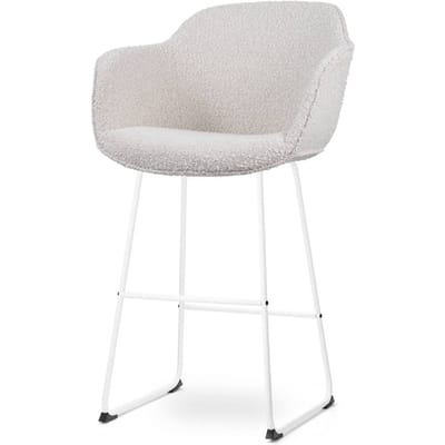 Nolon Nino-Mare Barkruk Bouclé Beige - met Armleuning - Wit Onderstel - 75 cm - Stof - Barkruk met Rugleuning