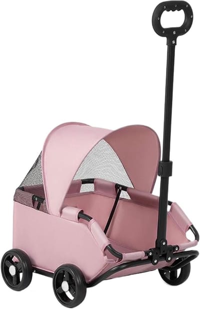 Huisdier Wandelwagen - Dierenbuggy Opvouwbaar - Comfortabel Vervoer - Geventileerde Mesh Panelen - tot 7 kg - Roze