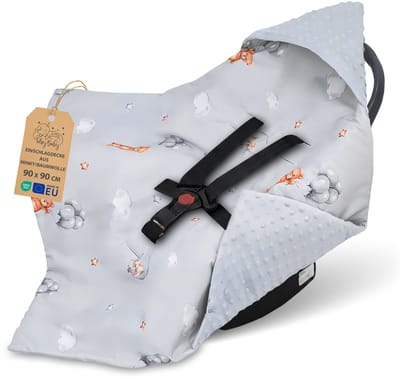 Inbakerdeken voor autostoel en kinderwagen – zachte Minky babydeken dubbelzijdig met capuchon voor pasgeborenen – Winter bruikbaar onderweg en thuis 90×90 cm Teddyberen Oeko-Tex