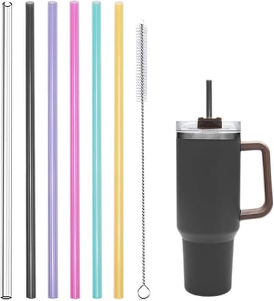 SnelShoppen - Set van 6 Herbruikbare Gekleurde Rietjes voor Stanley Cup - Tritan Rietjes 30,5 cm - BPA-vrij - Inclusief Reinigingsborstel - Perfect vo