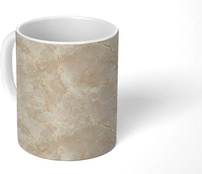 Mok - Koffiemok - Lichtbeige - Marmer print - Aders - Mokken - 350 ML - Beker - Koffiemokken - Theemok