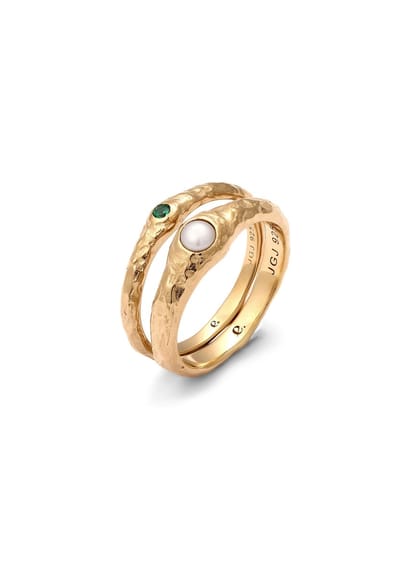 Elli PREMIUM - Ring - Ringset Dames Cirkel Cultuurparels Synthetische Smaragd Groen 925 Sterling Zilver Verguld -