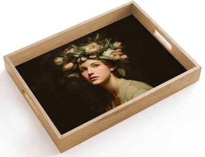 Dienblad hout 40x30 cm - Schootdienblad - Bloemenstilte - Vrouw - Portret - Borrelplank rechthoek - Plateau dienbladen