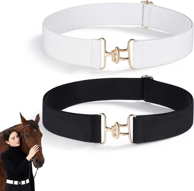 2-Delige 3.8 cm Elastische Rijden Riem, Uitbreidbare Tailleband met Gesp, Paard Bit Riem voor Paardrijden en Sportactiviteiten