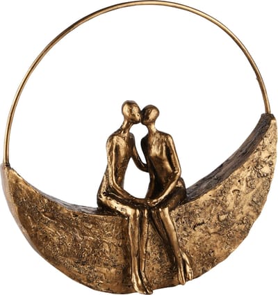 Dekoratief | Koppel kussend op halve maan, goud, resina, 23x6x23cm | A245170