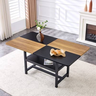 MODENUIT Eettafel - Rechthoekig Voor 4-6 Personen Met Opbergplank - Keuken En Eethoek - Zwart/Hout - 160x90x76 Cm
