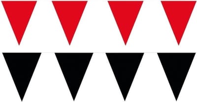 Feest versiering punt vlaggetjes pakket - 60 meter - rood en zwart - slingers / vlaggenlijnen - kunststof - buiten/binnen