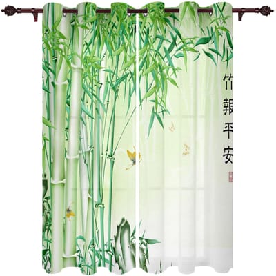 Groen Bamboe Raam Gordijn voor Slaapkamer Woondecoratie Woonkamer Achtergrond Gordijn Keuken Gordijn 135W x 60H(cm) x1