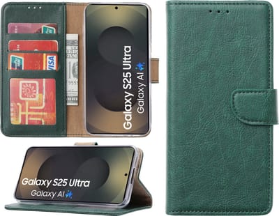 Hoesje Geschikt voor Samsung Galaxy S25 Ultra – Arara bookcase met pasjeshouder - Groen