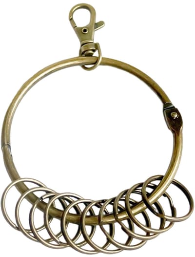 Grote Sleutelhanger Met Gedeelde Ring - Sleutelorganizer, Antieke Sleutel Groot, Vintage, Brons, 8,5 cm