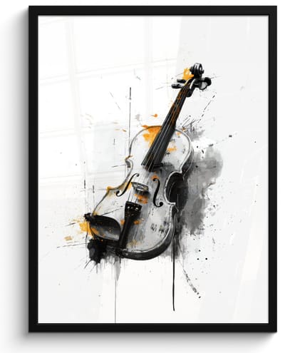Poster in lijst - Fotolijst 60x80 cm - Posters - Viool - Oranje - Zwart - Penseelstreken - Posterlijst zwart - Decoratie - Wanddecoratie woonkamer - Muurdecoratie slaapkamer
