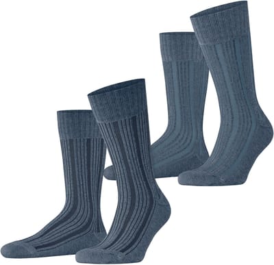Esprit Plush Rib 2-Pack gedessineerd katoen multipack sokken heren blauw - maat 39-42