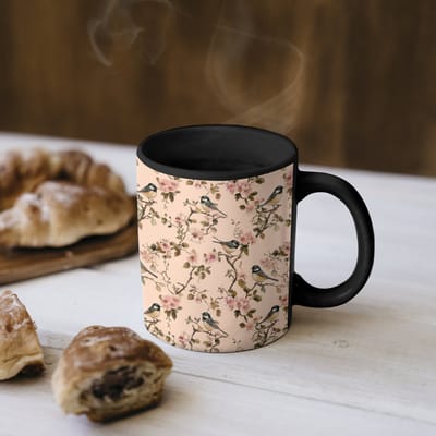 Magische Mok - Foto op Warmte Mokken - Koffiemok - Bloesem - Koolmees - Roze - Magic Mok - Beker - 350 ML - Theemok