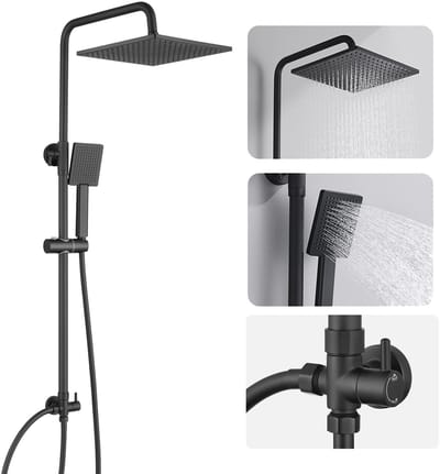 Auralum Max Doucheset - Regendouche en Handdouche - Verstelbare Hoogte 74-109 cm - Ø 25.4 cm - Met Omstelling voor Wandmontage - Waterbesparend - Zwart