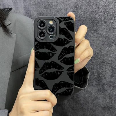 Luxe Gothic Stijl Zwarte Lippen Telefoonhoesje Voor iPhone 11 13 12 14 15 Pro Max Plus Hoesjes Schokbestendig Zacht Siliconen Beschermhoes For iPhone 14 Plus