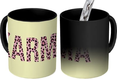 Magische Mok - Foto op Warmte Mokken - Koffiemok - Karma - Luipaardprint - Geel - Magic Mok - Beker - 350 ML - Theemok - Mok met Tekst